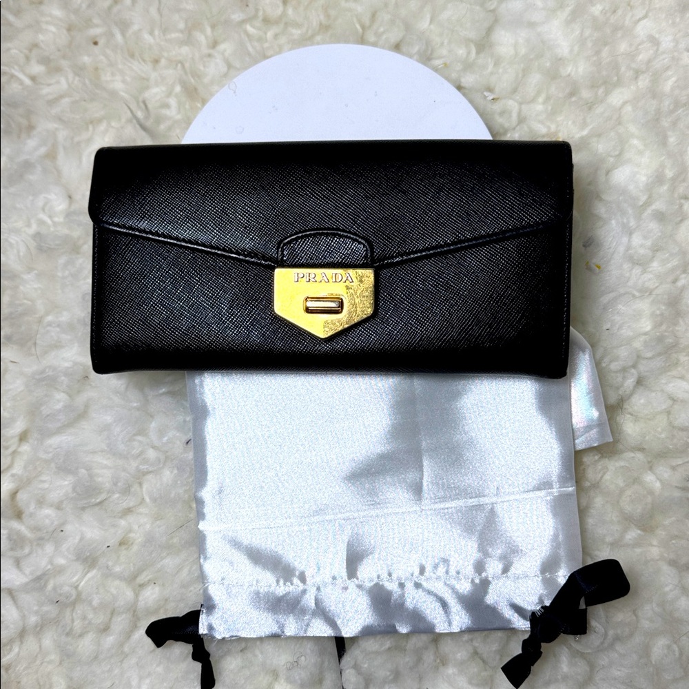 Prada Black Clutch with Gold Accent - Picture 1 of 5